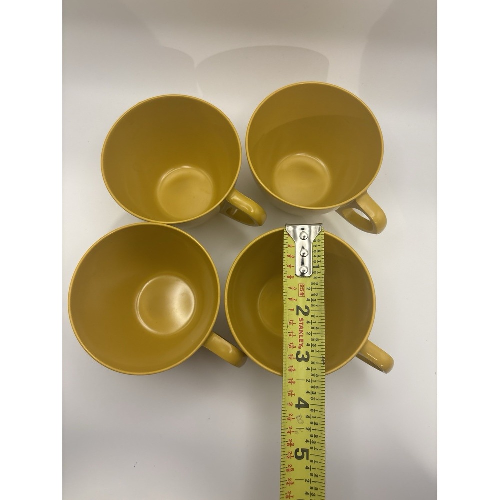 Vintage Allied Chemical Melmac Melamine Mustard Yellow Coffee Cups Mugs Set4 MCM - Picture 5 of 6